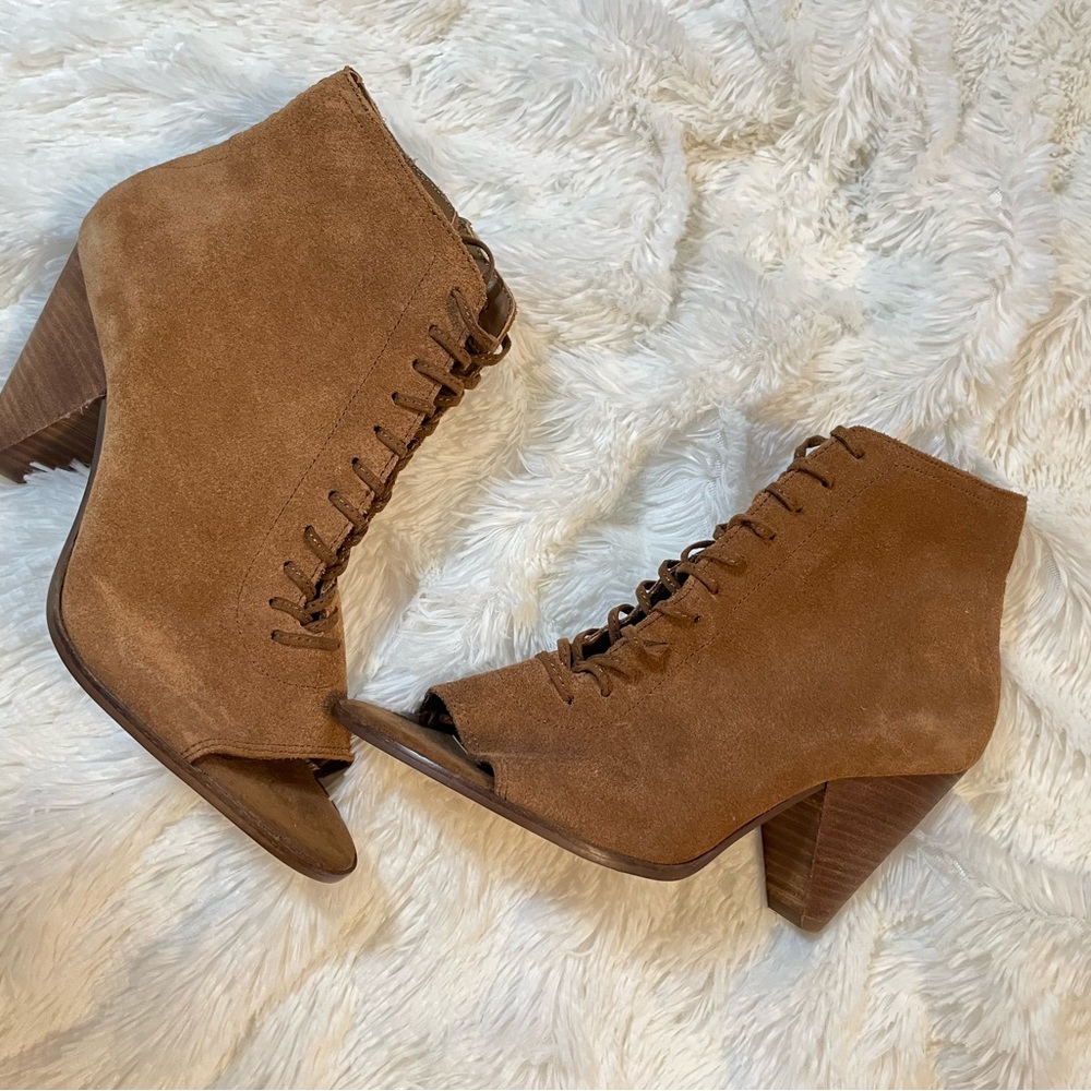 Nine West Tan Peep-Toe Heeled Boots